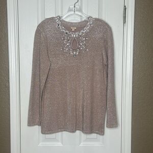 Reba shimmery studded metallic Shirt Womens Embellished LS Pullover Medium